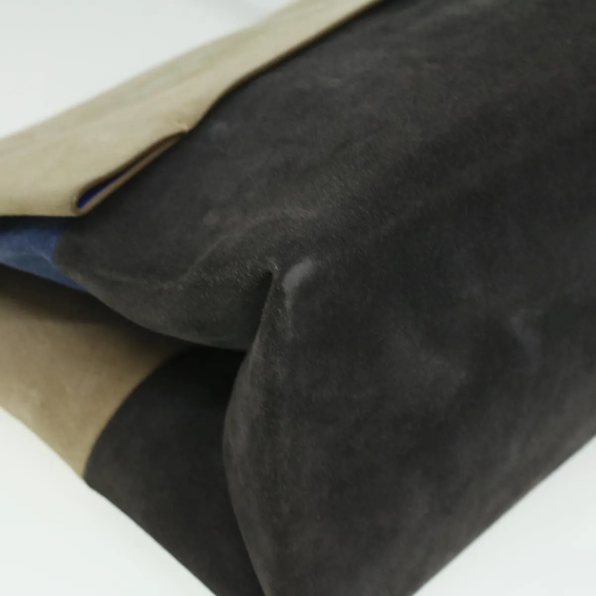 CELINE Shoulder Bag Suede Beige Blue black Auth ar8501