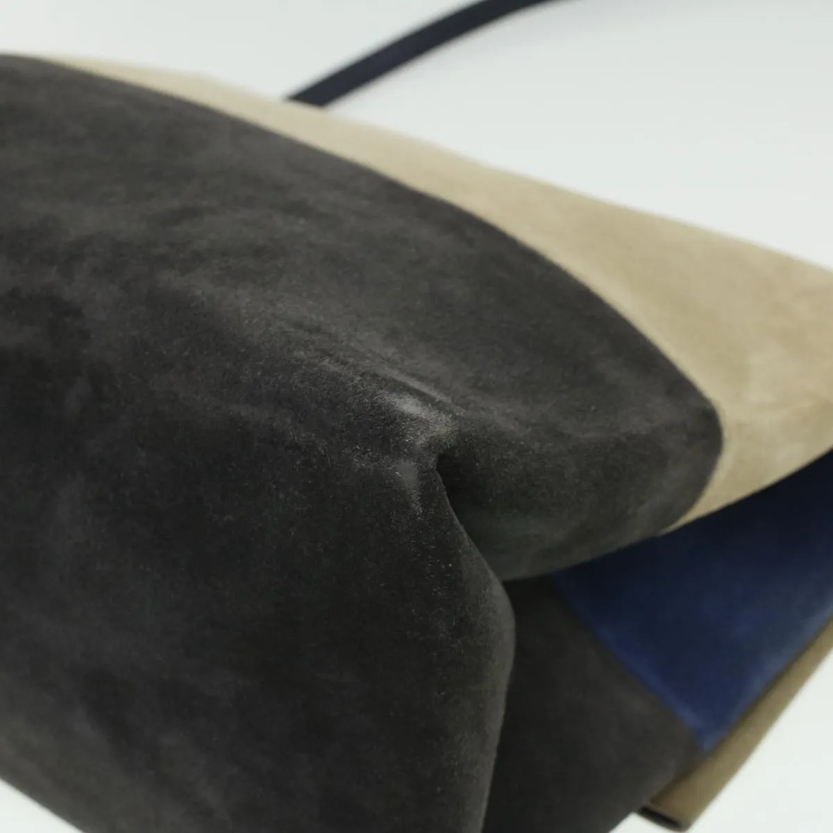 CELINE Shoulder Bag Suede Beige Blue black Auth ar8501