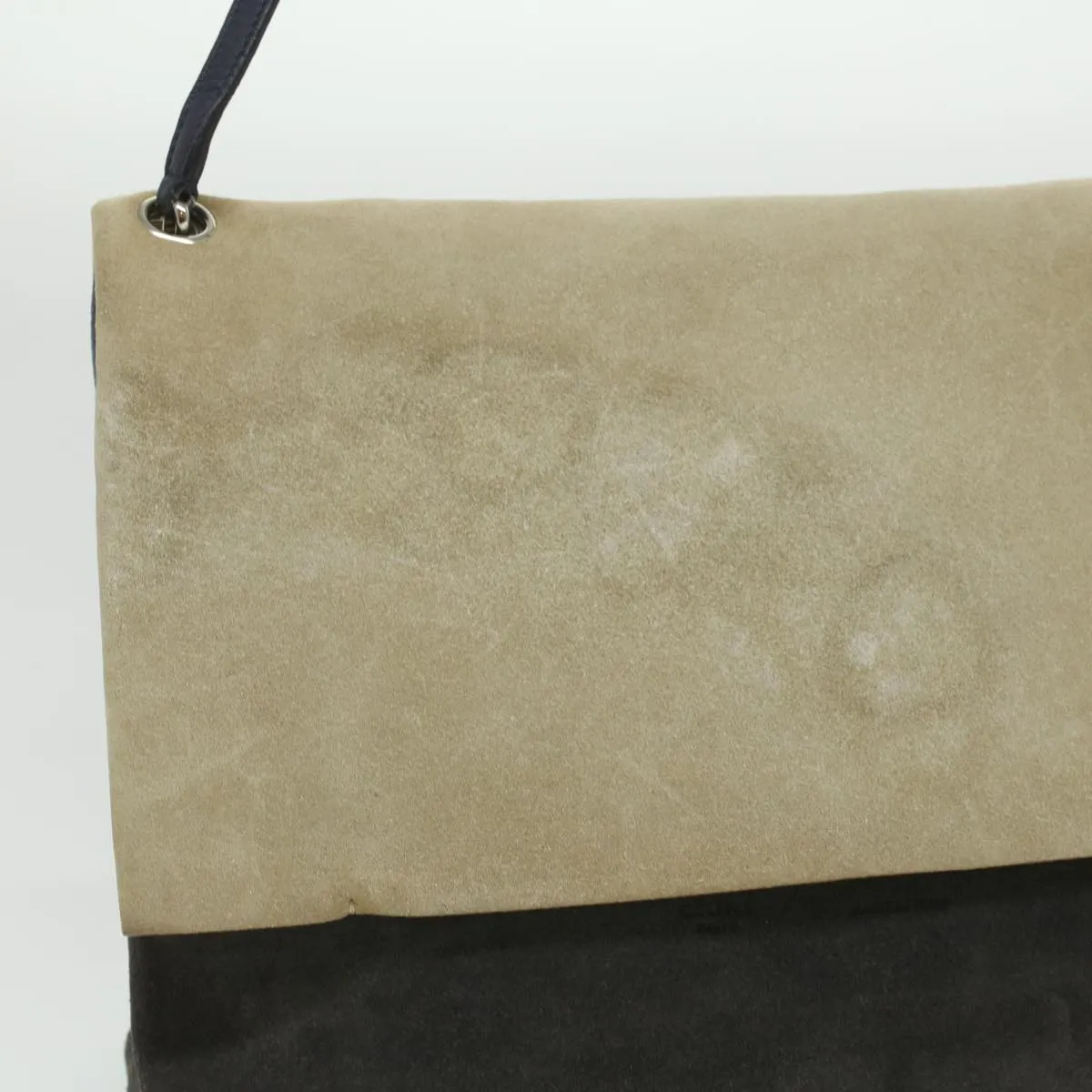 CELINE Shoulder Bag Suede Beige Blue black Auth ar8501