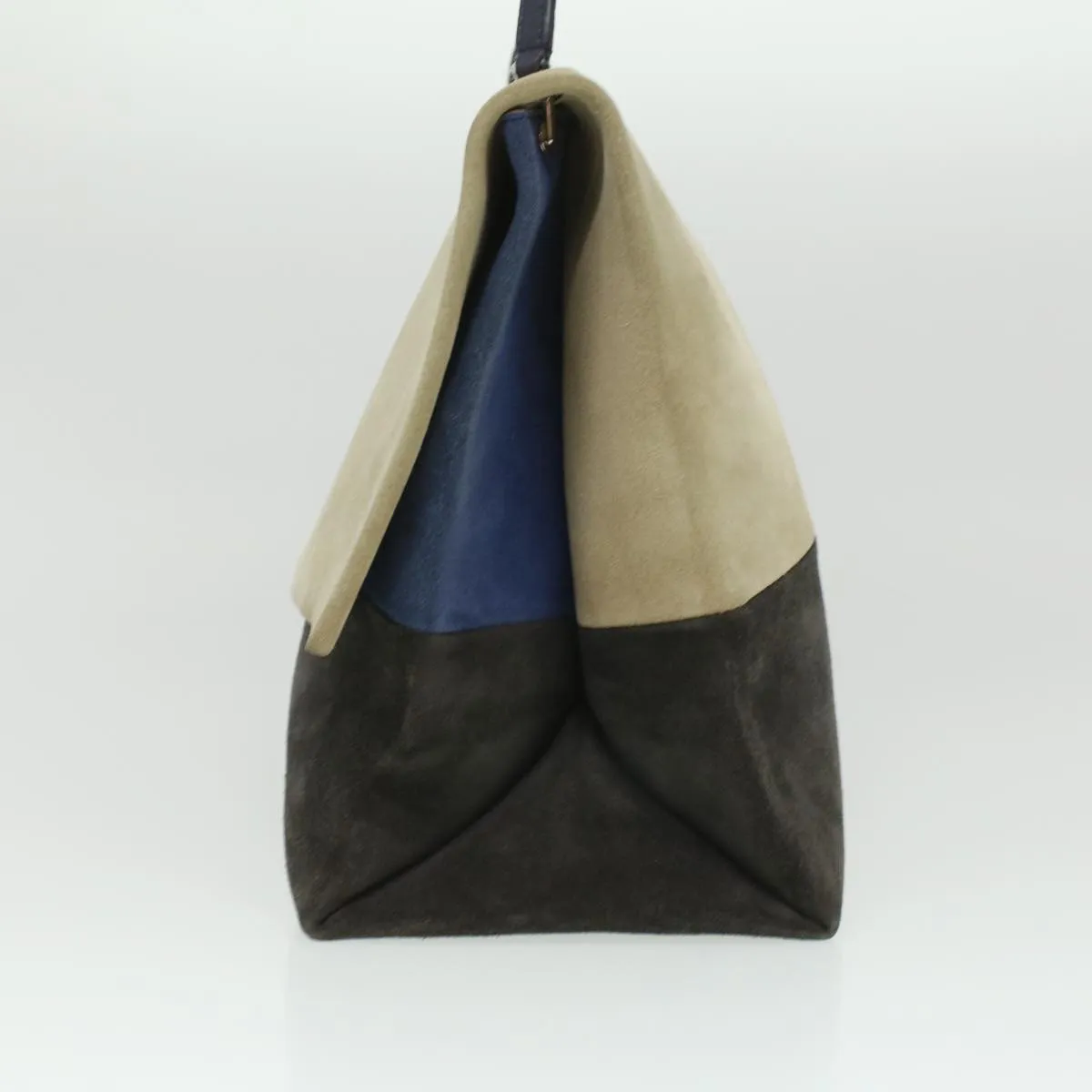 CELINE Shoulder Bag Suede Beige Blue black Auth ar8501