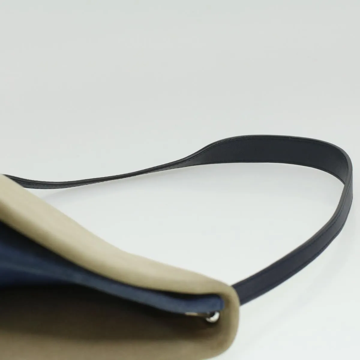 CELINE Shoulder Bag Suede Beige Blue black Auth ar8501