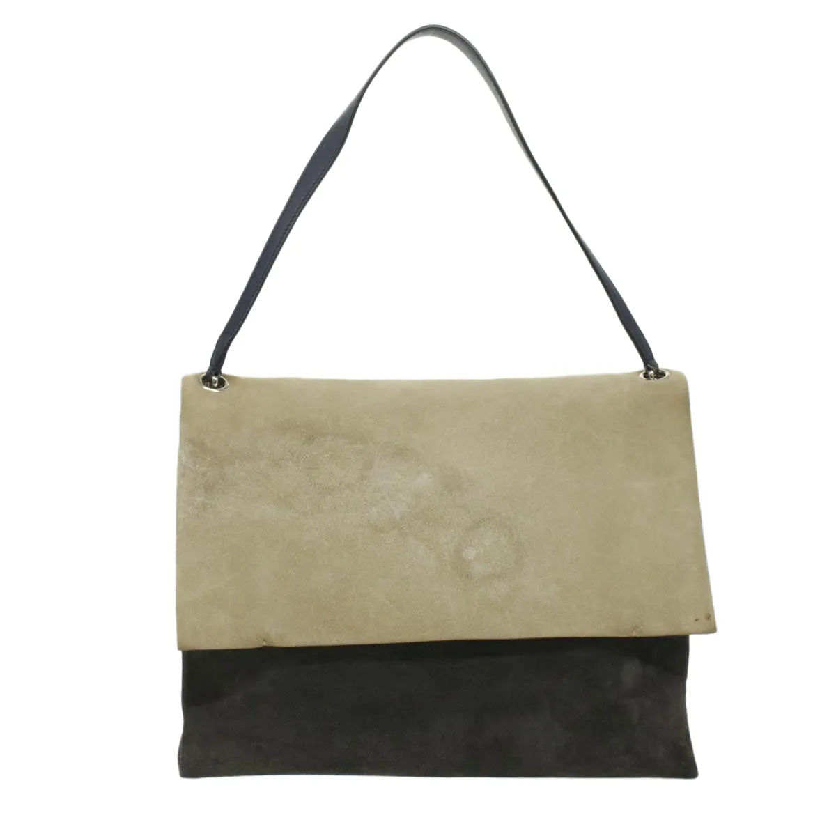CELINE Shoulder Bag Suede Beige Blue black Auth ar8501