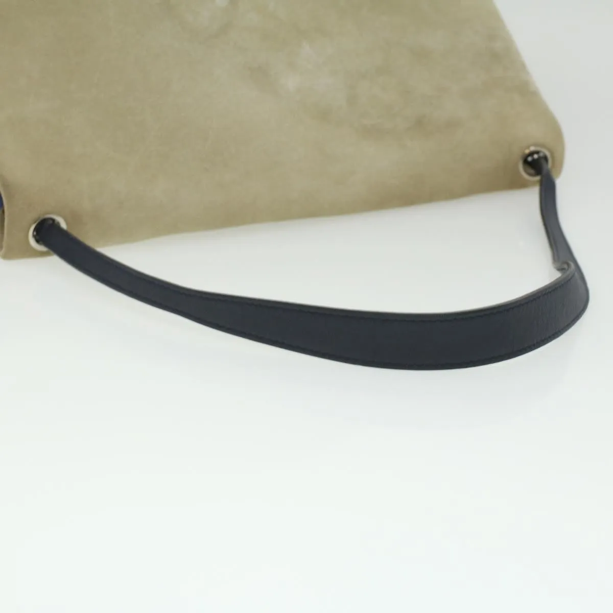 CELINE Shoulder Bag Suede Beige Blue black Auth ar8501
