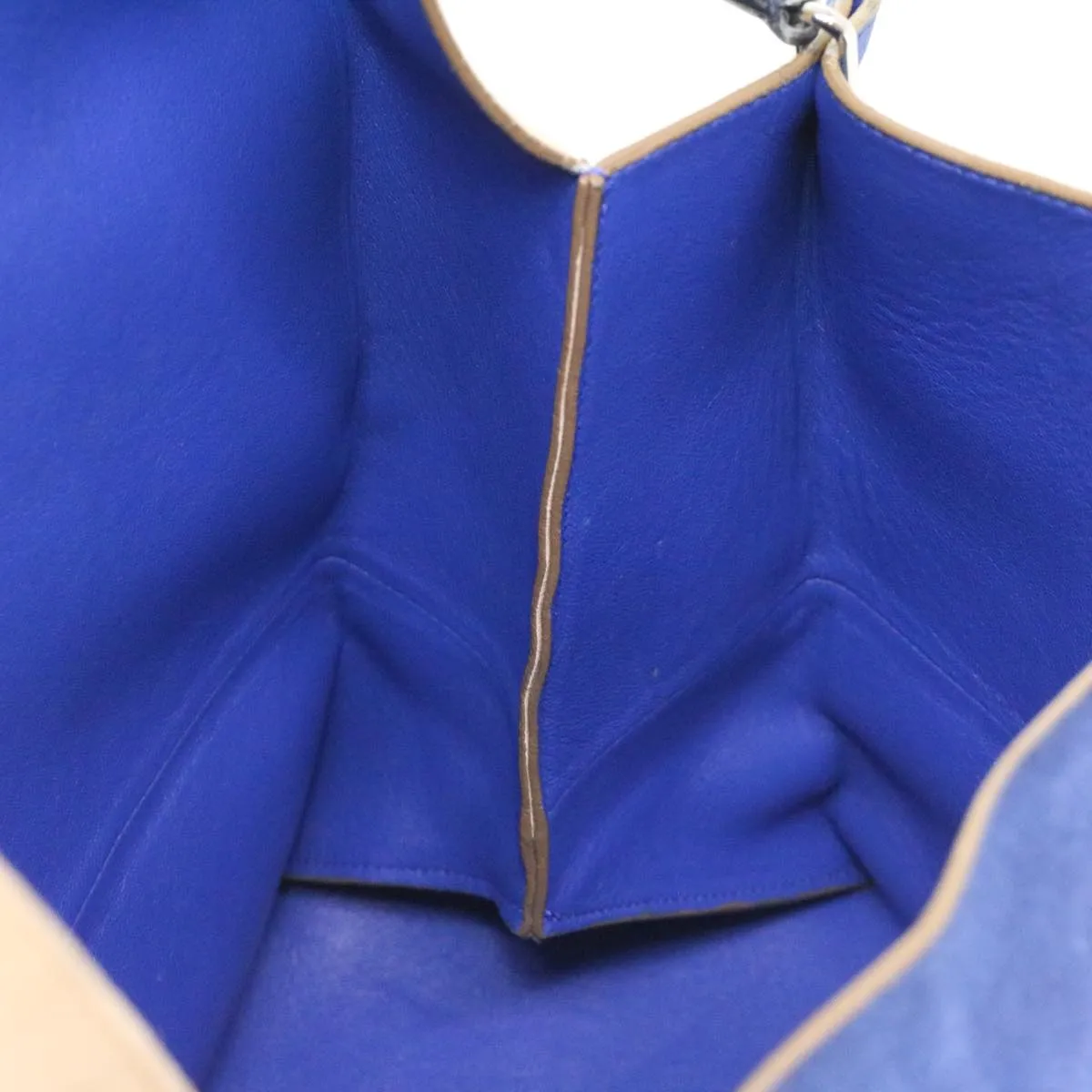 CELINE Shoulder Bag Suede Beige Blue black Auth ar8501