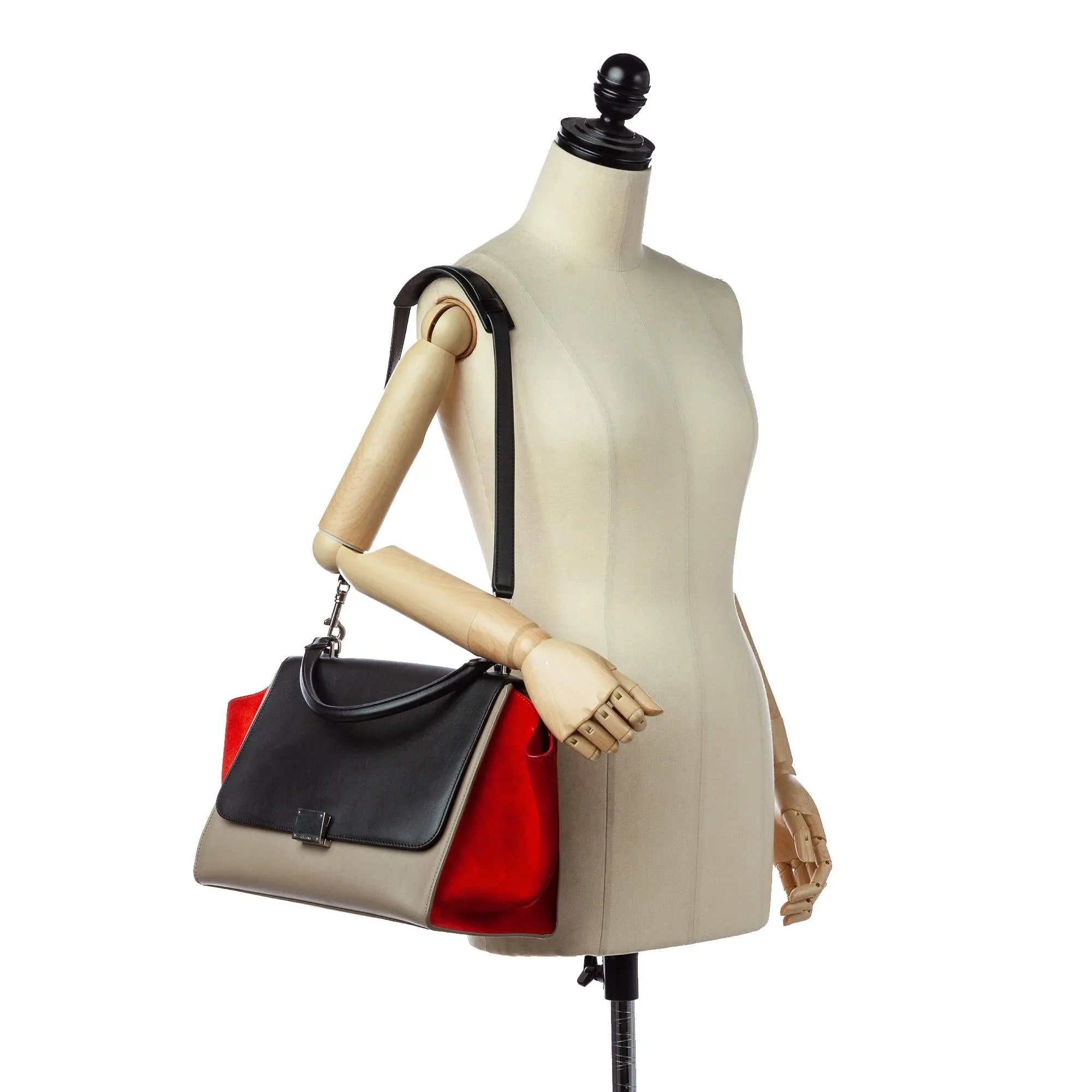 Celine Trapeze Tricolor Leather Satchel
