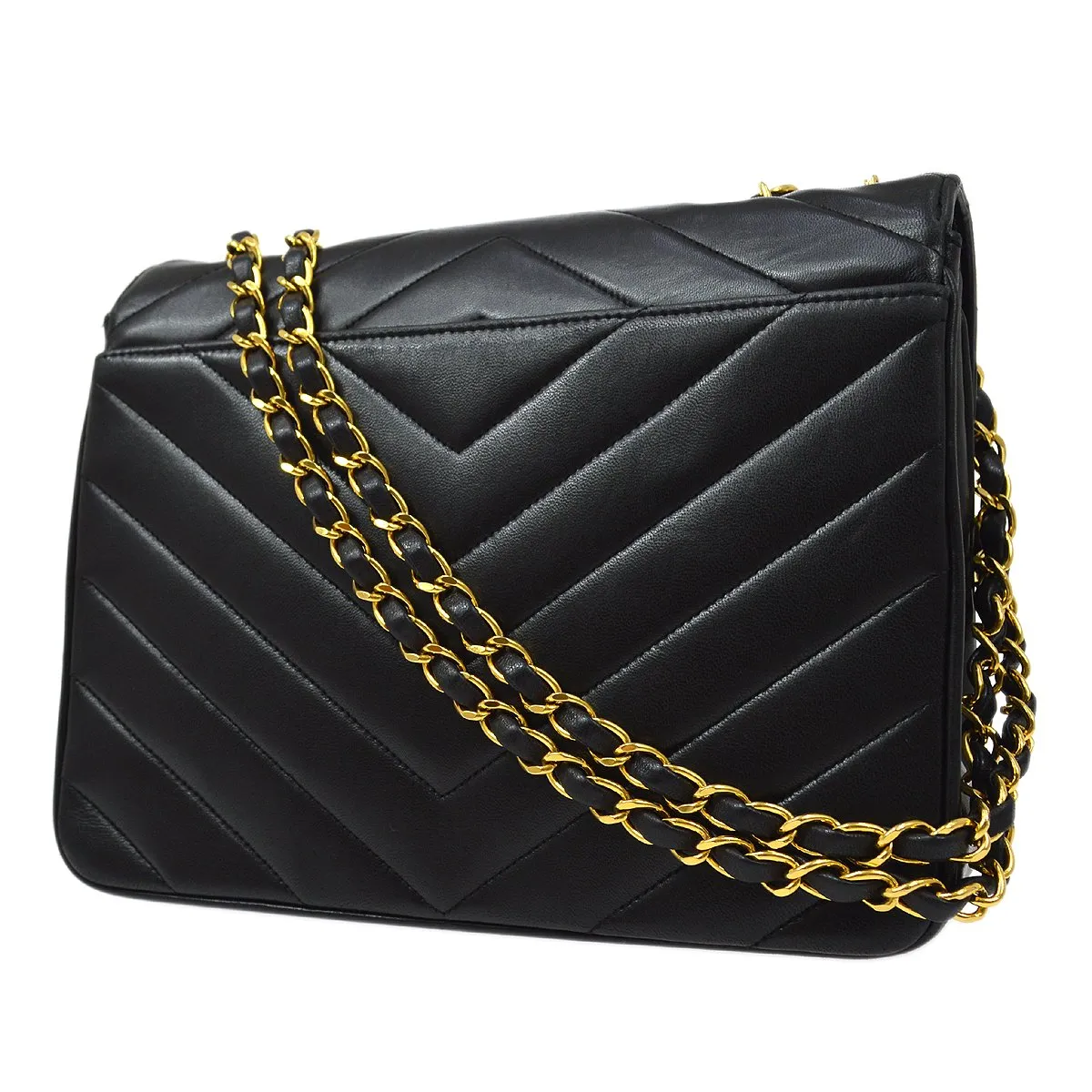 CHANEL 1991-1994 Chevron Flap Small Black Lambskin 82059