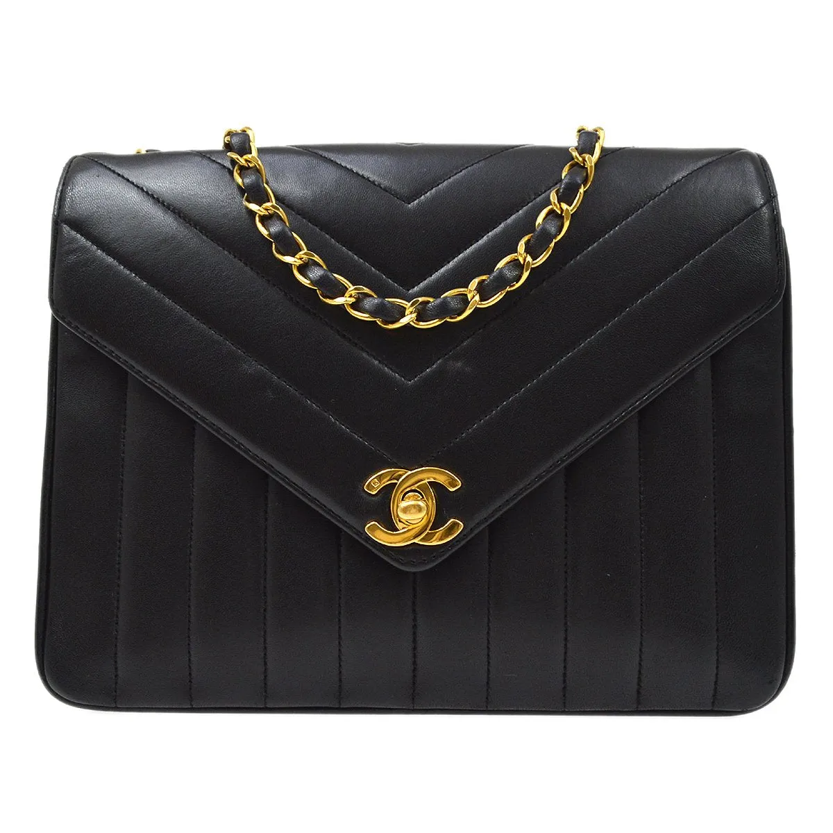 CHANEL 1991-1994 Chevron Flap Small Black Lambskin 82059
