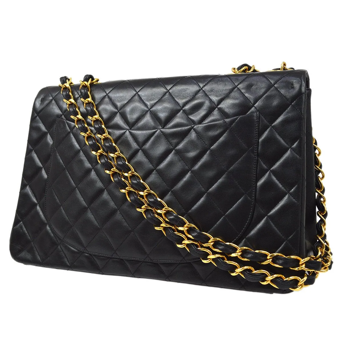 Chanel 1994-1996 Classic Flap Maxi Black Lambskin 70689