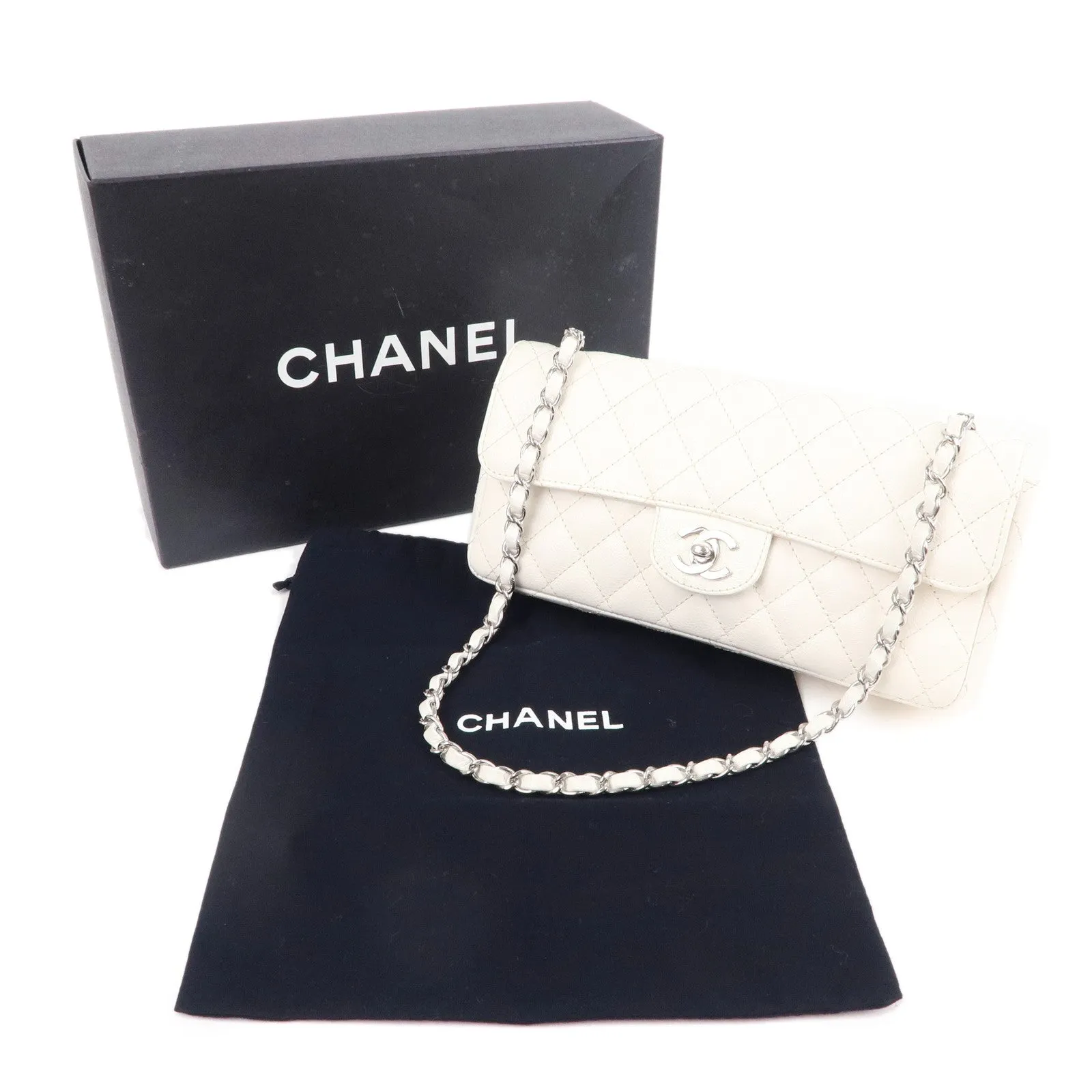 CHANEL Matelasse Caviar Skin Chain Shoulder Bag White