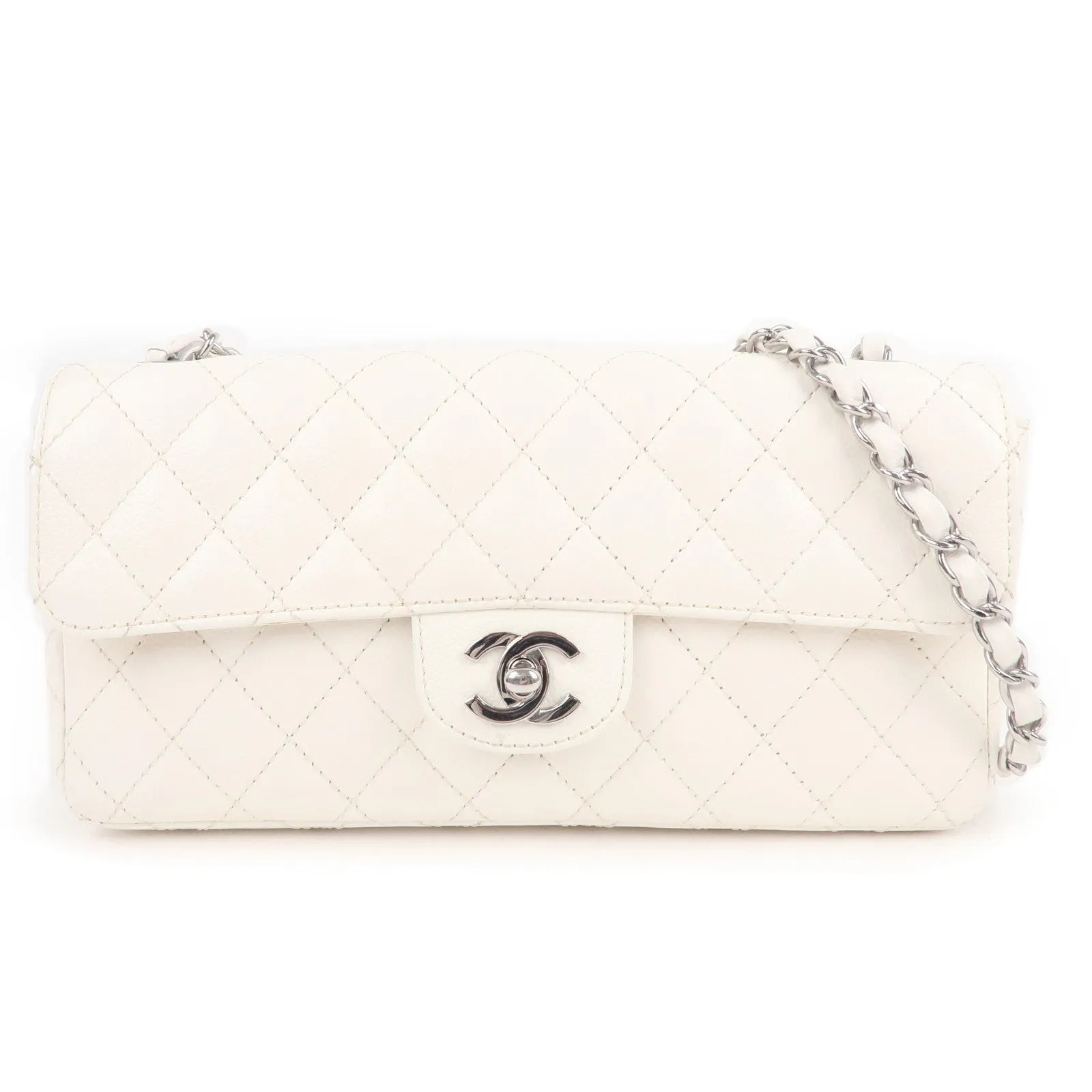 CHANEL Matelasse Caviar Skin Chain Shoulder Bag White