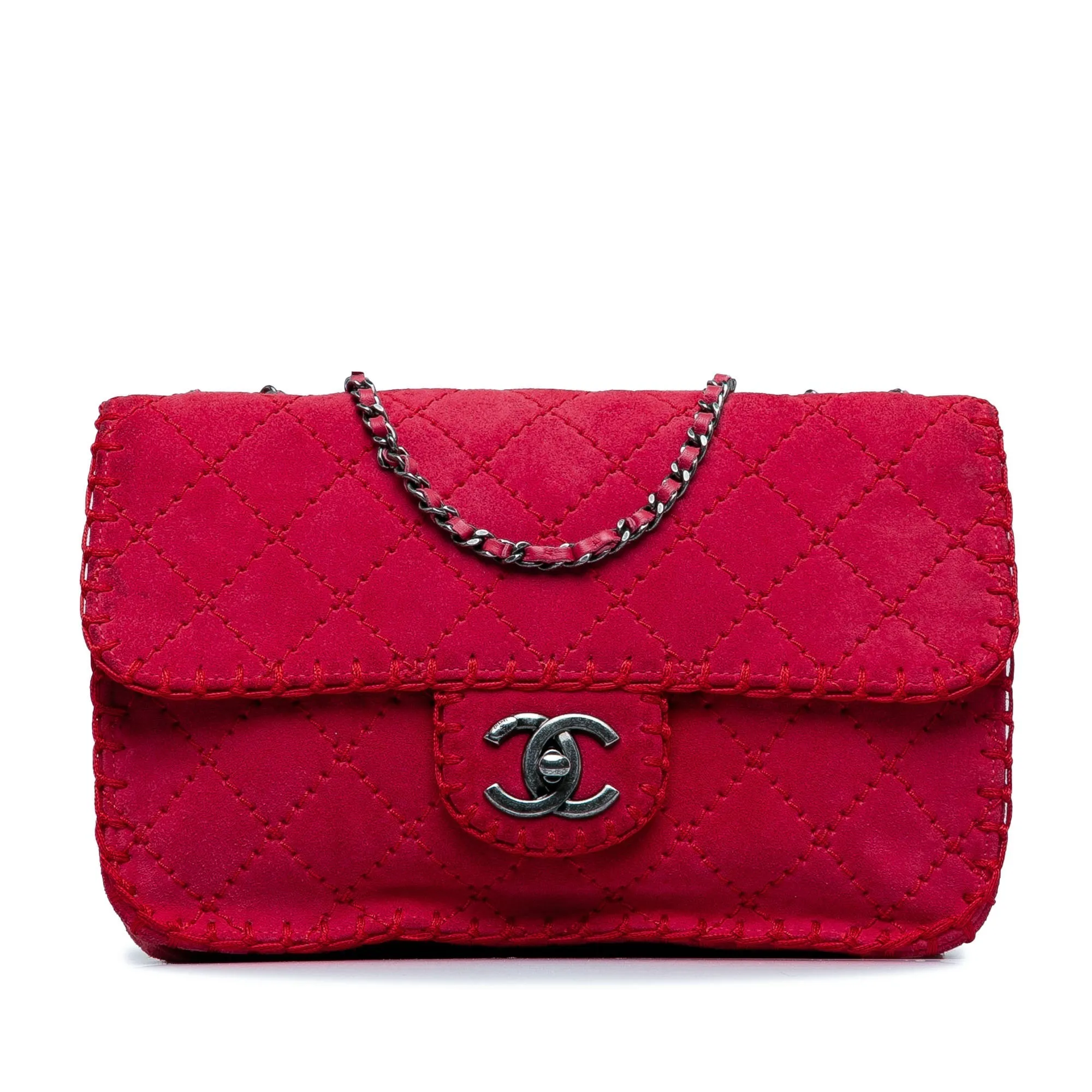Chanel Medium Quilted Suede Stitched Single Flap Shoulder Bag