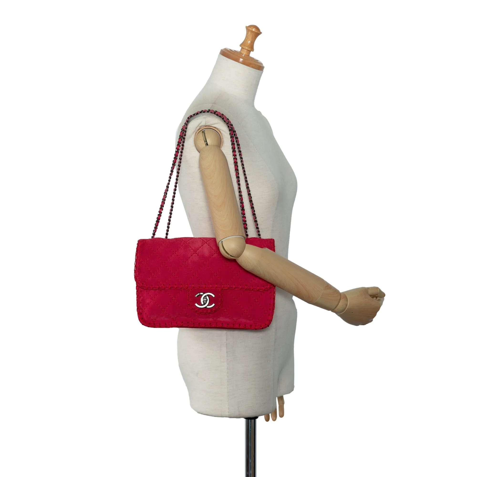 Chanel Medium Quilted Suede Stitched Single Flap Shoulder Bag