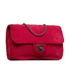Chanel Medium Quilted Suede Stitched Single Flap Shoulder Bag