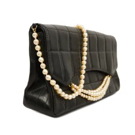 CHANELAuth  Chocolate Bar Single Chain Shoulder Bag Women's Leather Black