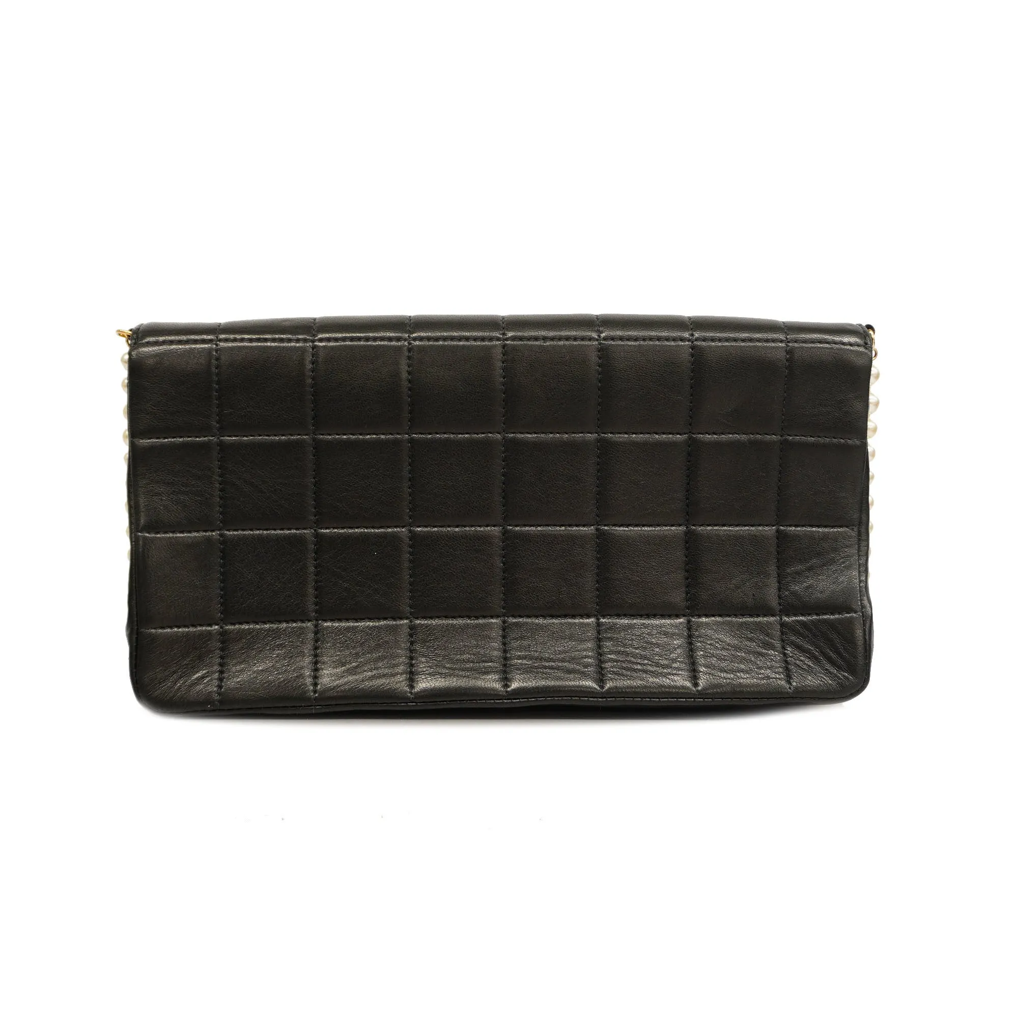 CHANELAuth  Chocolate Bar Single Chain Shoulder Bag Women's Leather Black