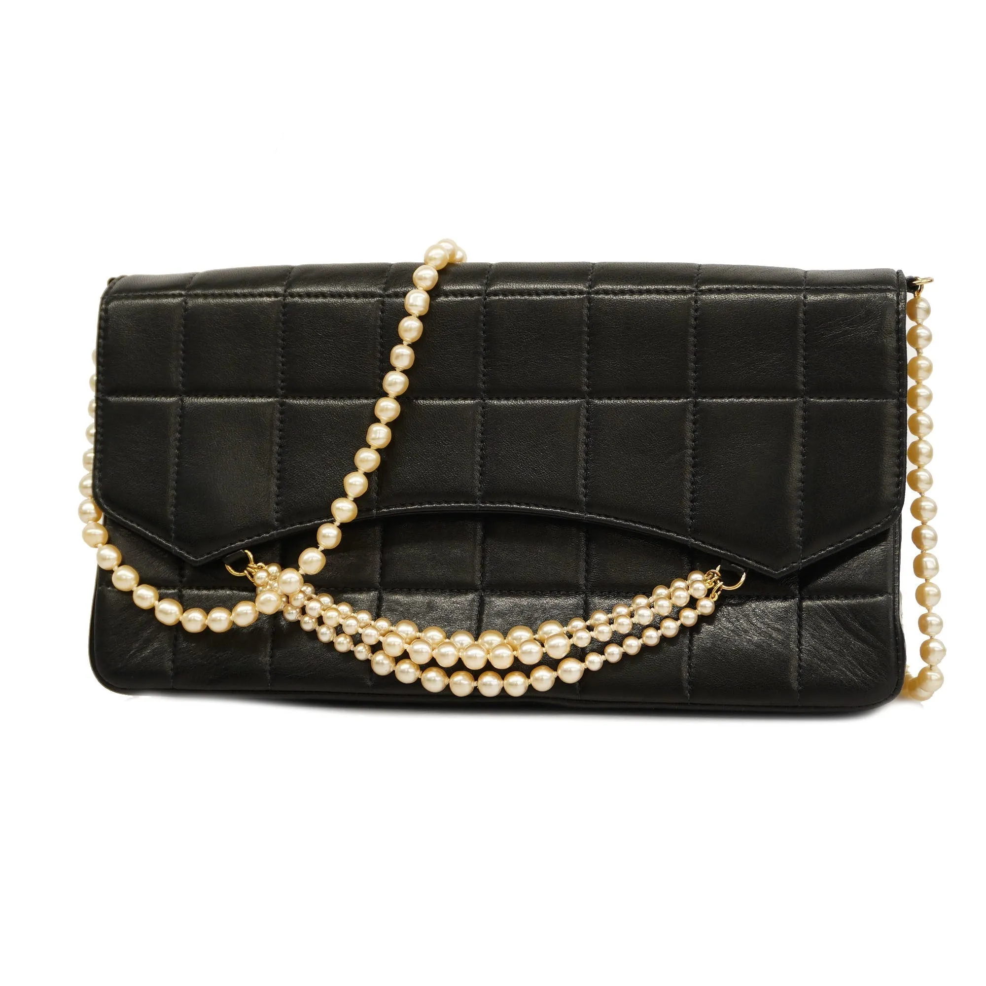CHANELAuth  Chocolate Bar Single Chain Shoulder Bag Women's Leather Black