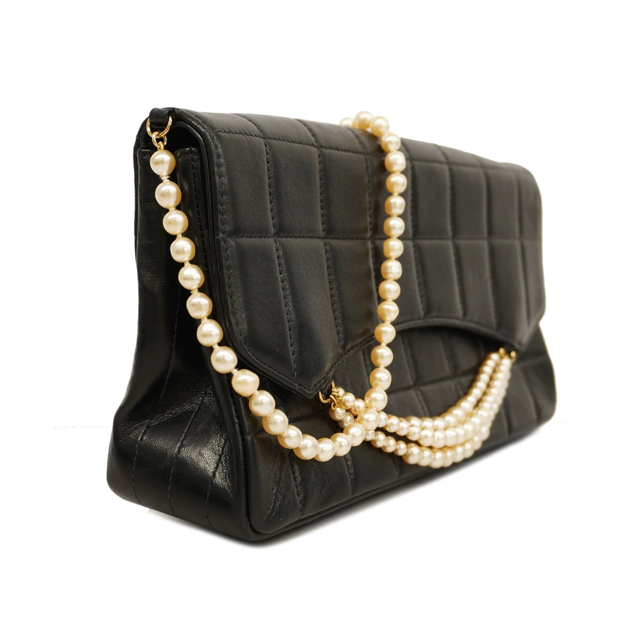CHANELAuth  Chocolate Bar Single Chain Shoulder Bag Women's Leather Black