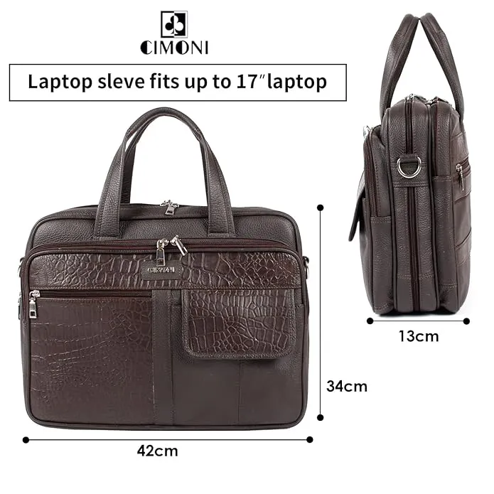 CIMONI® Premium Genuine Leather Laptop Bag Heavy Duty Office Laptop Bag