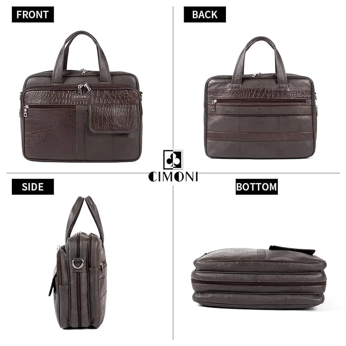 CIMONI® Premium Genuine Leather Laptop Bag Heavy Duty Office Laptop Bag
