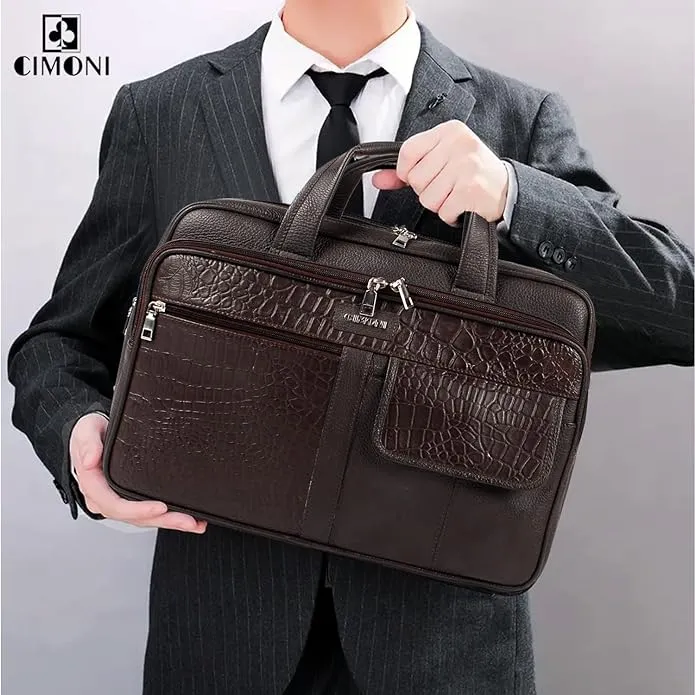 CIMONI® Premium Genuine Leather Laptop Bag Heavy Duty Office Laptop Bag
