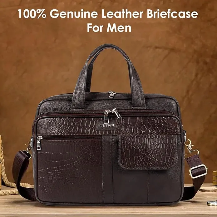 CIMONI® Premium Genuine Leather Laptop Bag Heavy Duty Office Laptop Bag