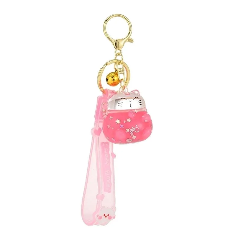 Cute Lucky Cat Floating Bottle Keychain Creative Quicksand Hanging Decoration Exquisite Couple Cars And Bags Key Pendants