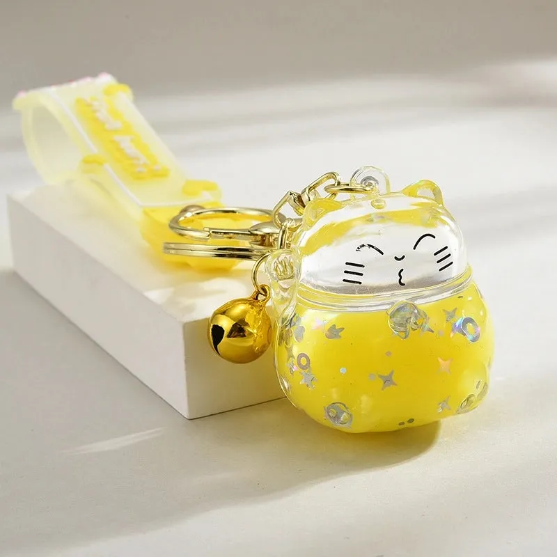 Cute Lucky Cat Floating Bottle Keychain Creative Quicksand Hanging Decoration Exquisite Couple Cars And Bags Key Pendants