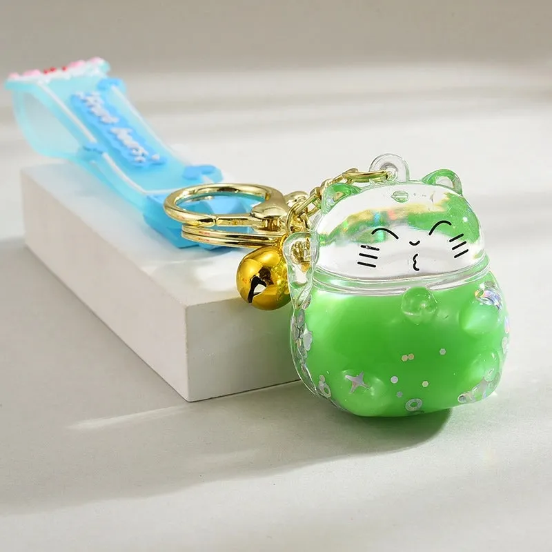 Cute Lucky Cat Floating Bottle Keychain Creative Quicksand Hanging Decoration Exquisite Couple Cars And Bags Key Pendants