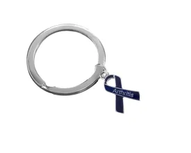 Dark Blue Ribbon Arthritis Awareness Split Style Keychains