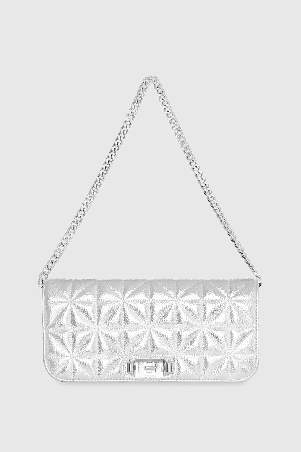 Deco Quilted Clutch Bag In Silver