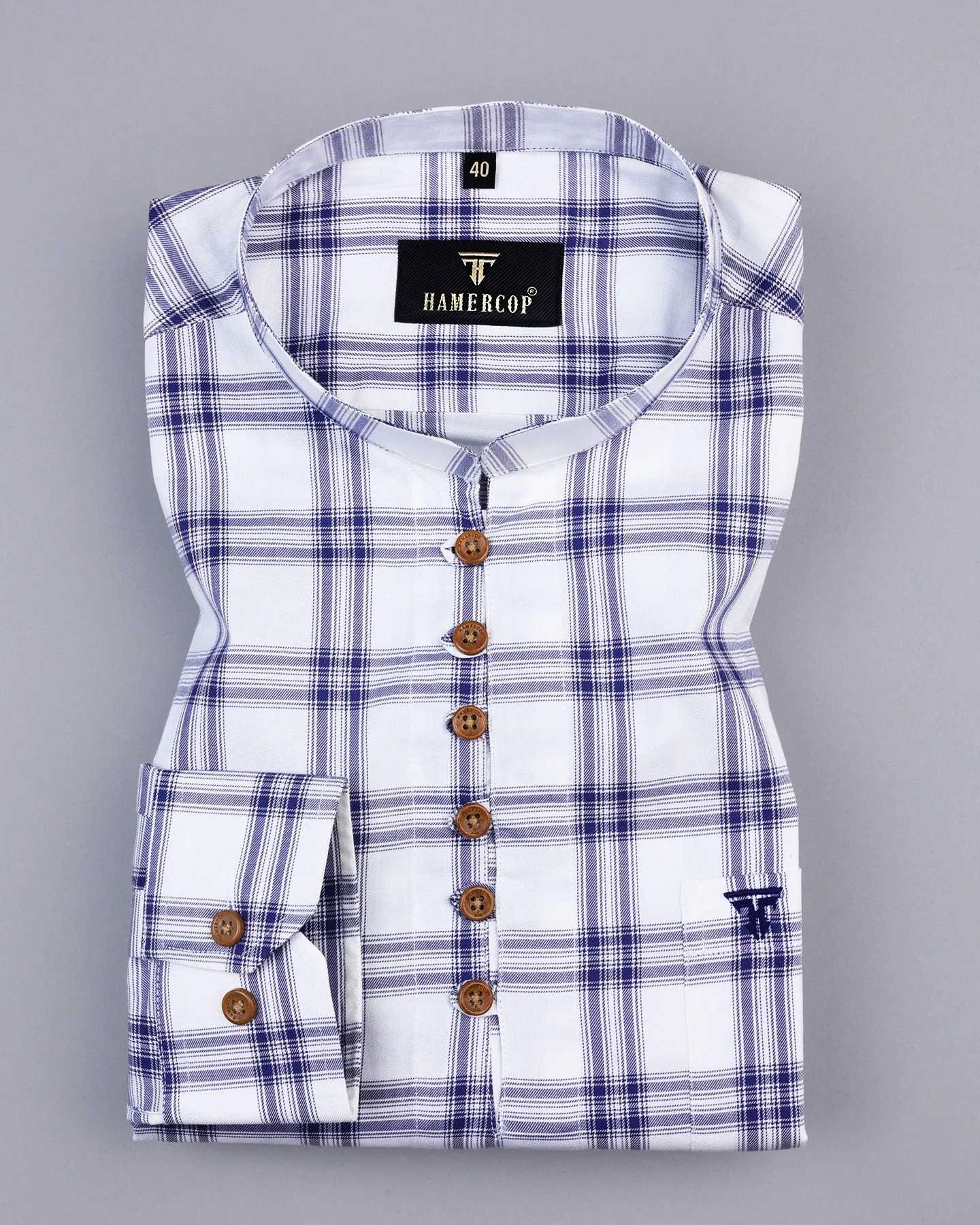 Dexter White With Blue Twill Check Cotton Shirt Style Kurta