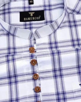 Dexter White With Blue Twill Check Cotton Shirt Style Kurta