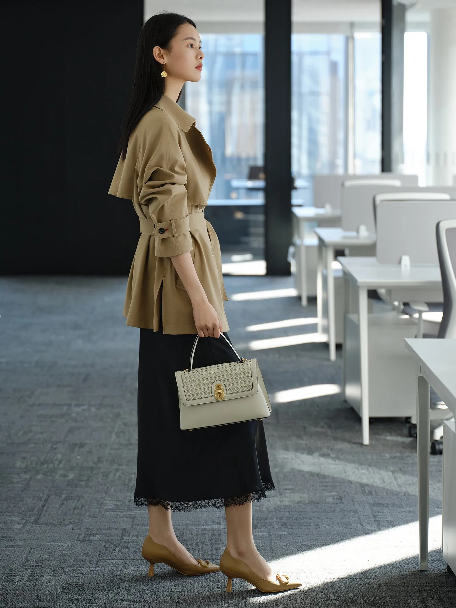 EP YAYING Woven Leather Flap Bag