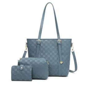 Erica Womens Handle Tote Bag (3 Piece Set) - Blue