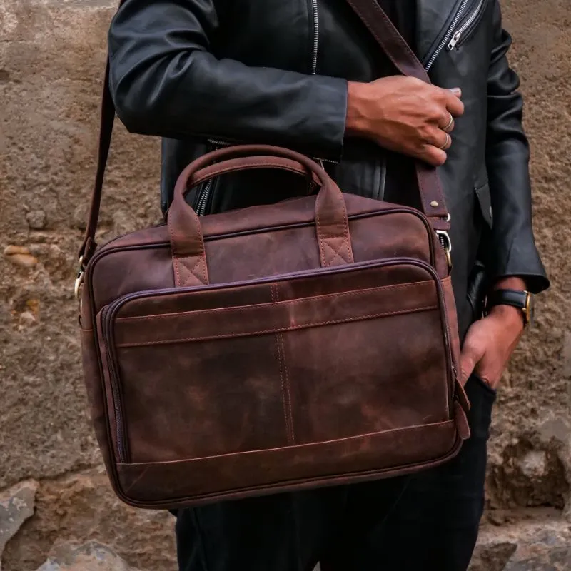 Everyday Companion Leather Laptop Bag-Vintage Dark Brown