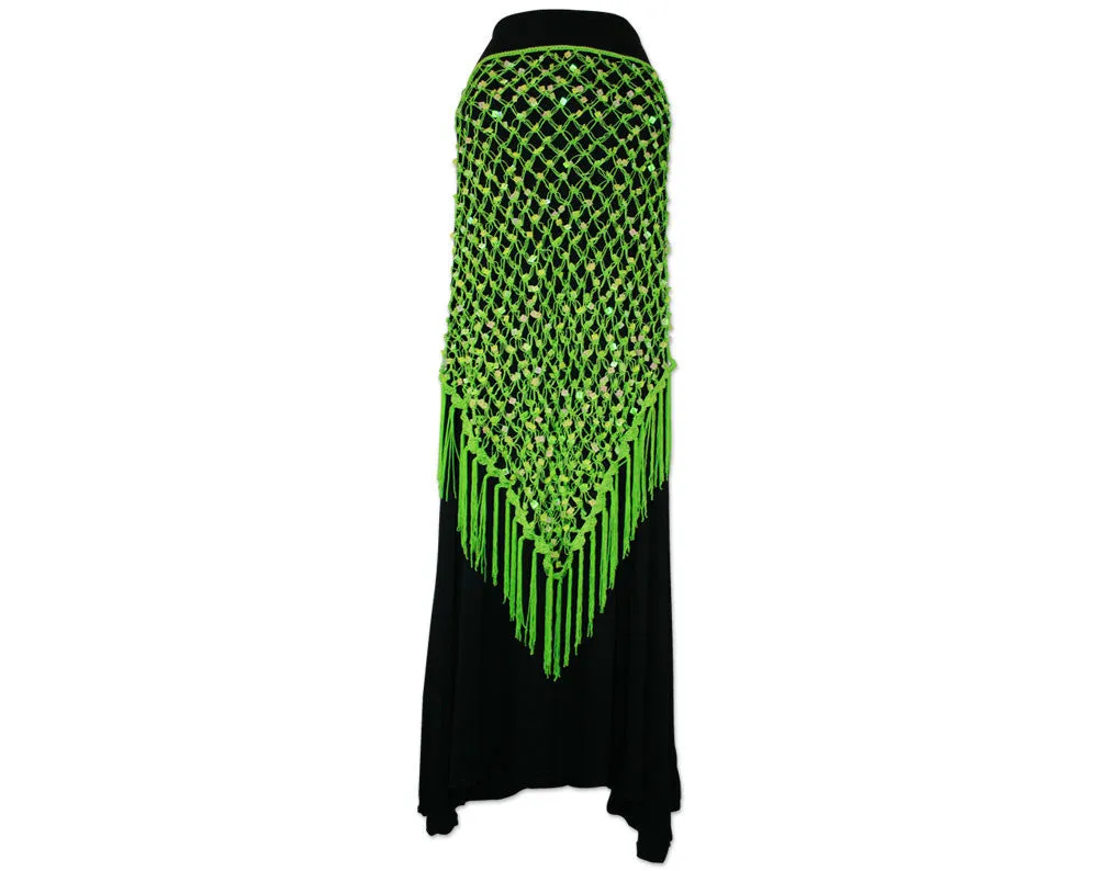 Exotic Sequin Crochet Net Triangle Shawl Wrap Belly Dance Hip Scarf
