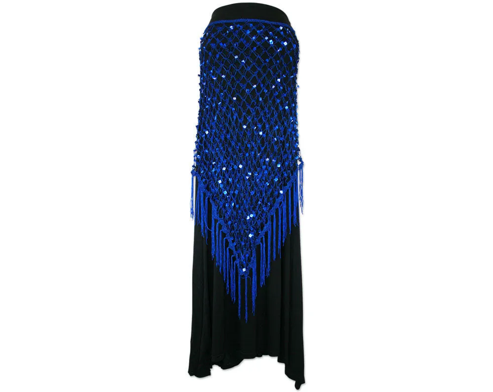 Exotic Sequin Crochet Net Triangle Shawl Wrap Belly Dance Hip Scarf
