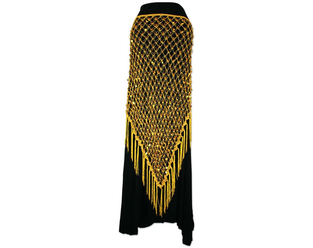 Exotic Sequin Crochet Net Triangle Shawl Wrap Belly Dance Hip Scarf