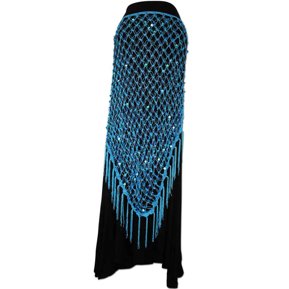 Exotic Sequin Crochet Net Triangle Shawl Wrap Belly Dance Hip Scarf