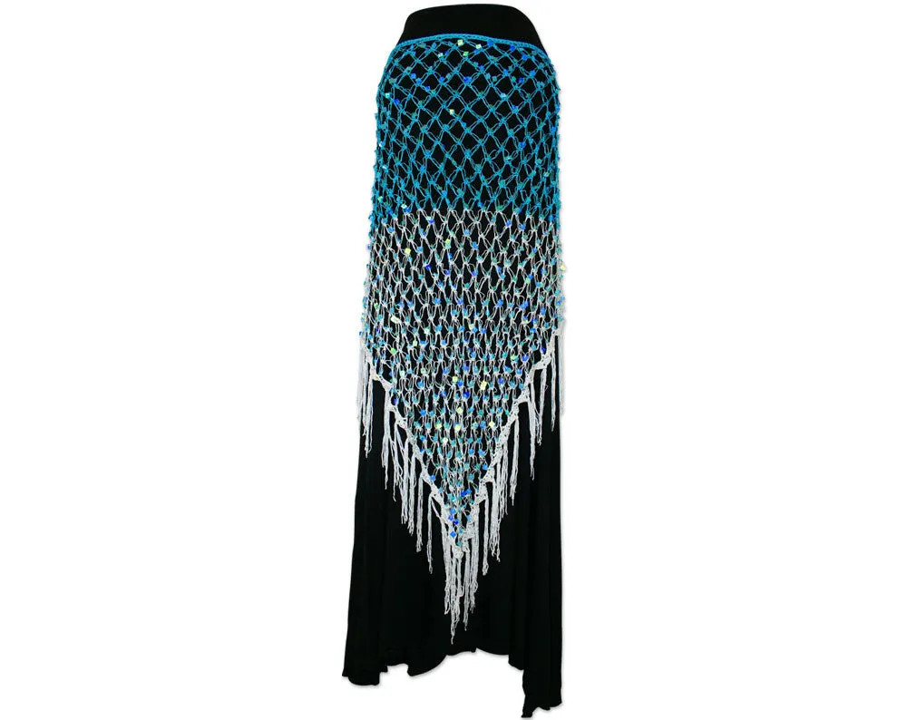 Exotic Sequin Crochet Net Triangle Shawl Wrap Belly Dance Hip Scarf