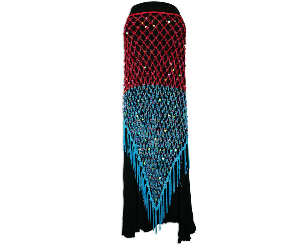 Exotic Sequin Crochet Net Triangle Shawl Wrap Belly Dance Hip Scarf
