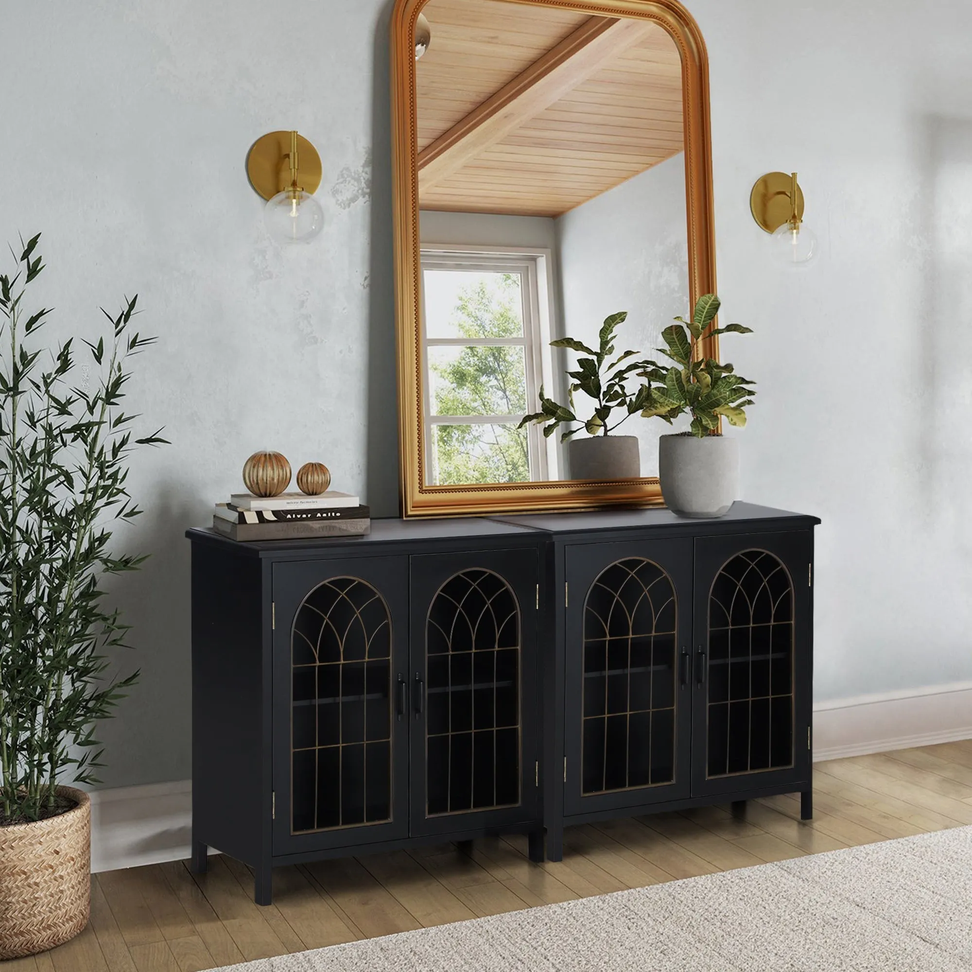 Exquisite Metal Church Window Buffet Storage Cabinet-MFSTUDIO