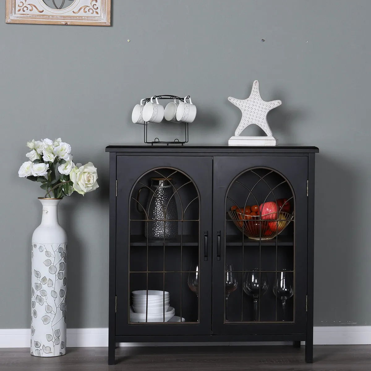 Exquisite Metal Church Window Buffet Storage Cabinet-MFSTUDIO