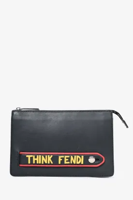 Fendi Black/Yellow Leather Logo 'Think Fendi' Pouch