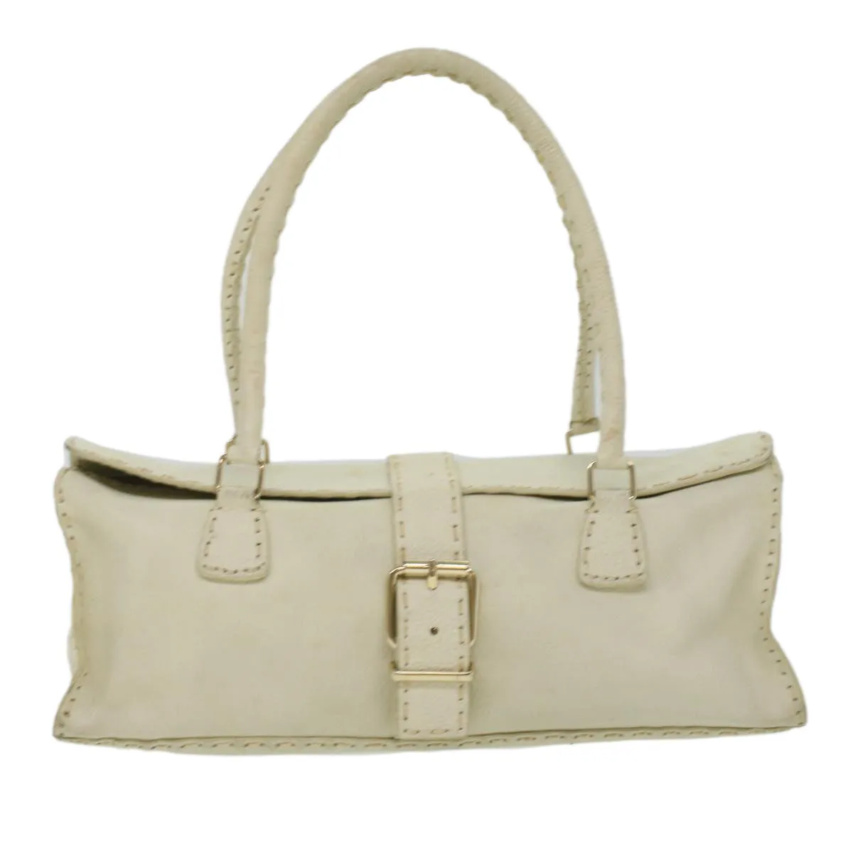 FENDI Celeria Shoulder Bag Leather White Auth ar8736
