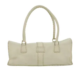 FENDI Celeria Shoulder Bag Leather White Auth ar8736