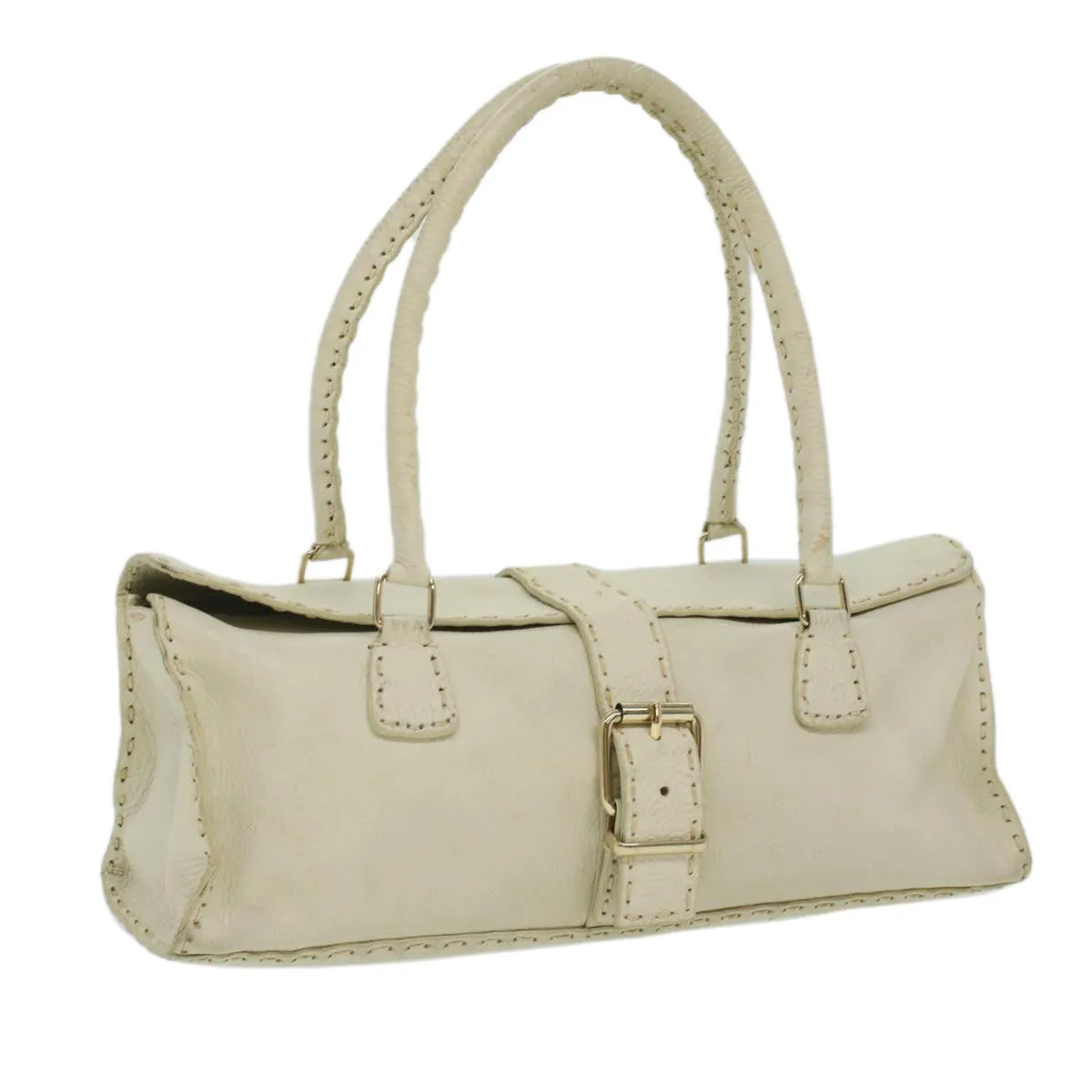 FENDI Celeria Shoulder Bag Leather White Auth ar8736