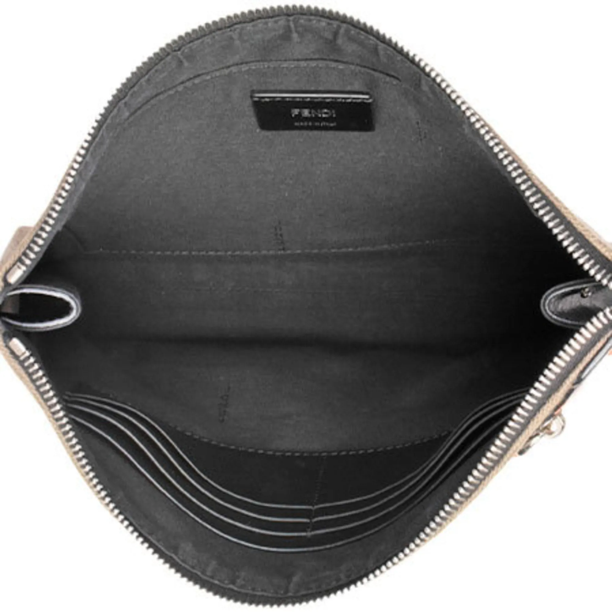 FENDI Clutch Bag Orange x Brown Zucca Fabric Leather 7V33 AB01