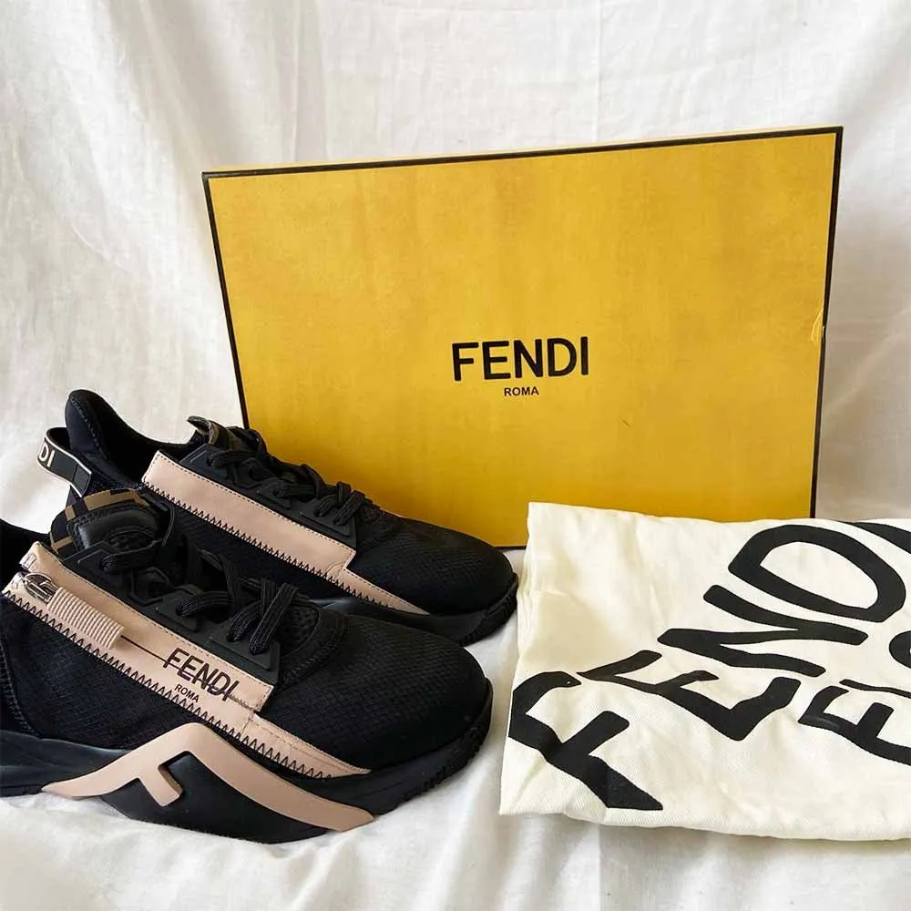 Fendi Flow Black nylon and suede low-top Sneakers, 38