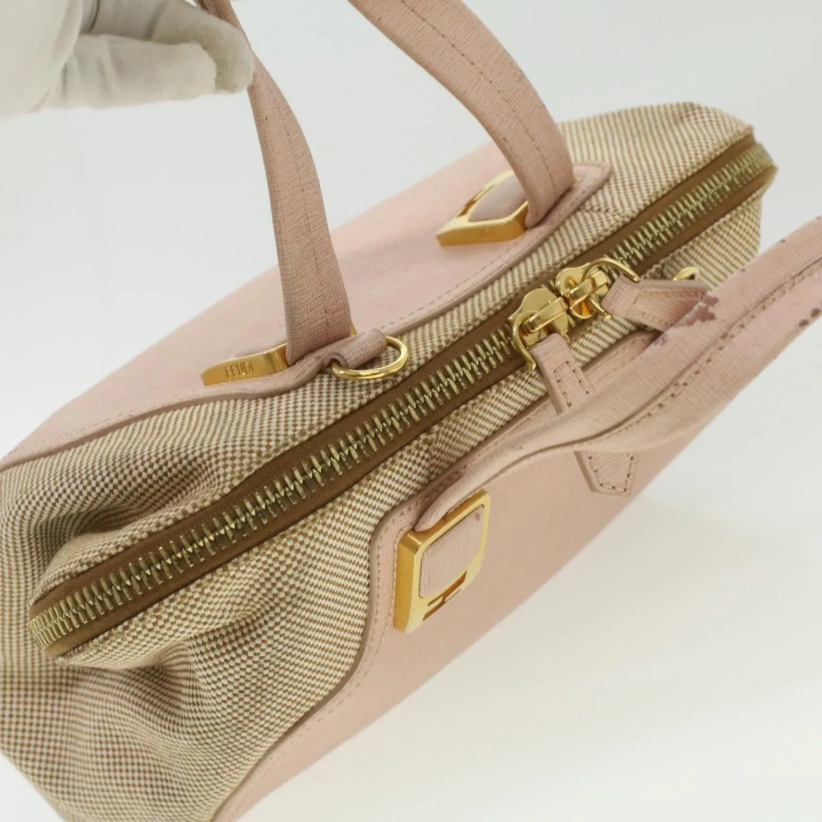 FENDI Hand Bag Leather Canvas 2way Pink  bs3819
